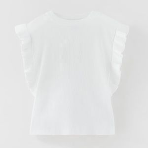 ZARA white ribbed ruffle top